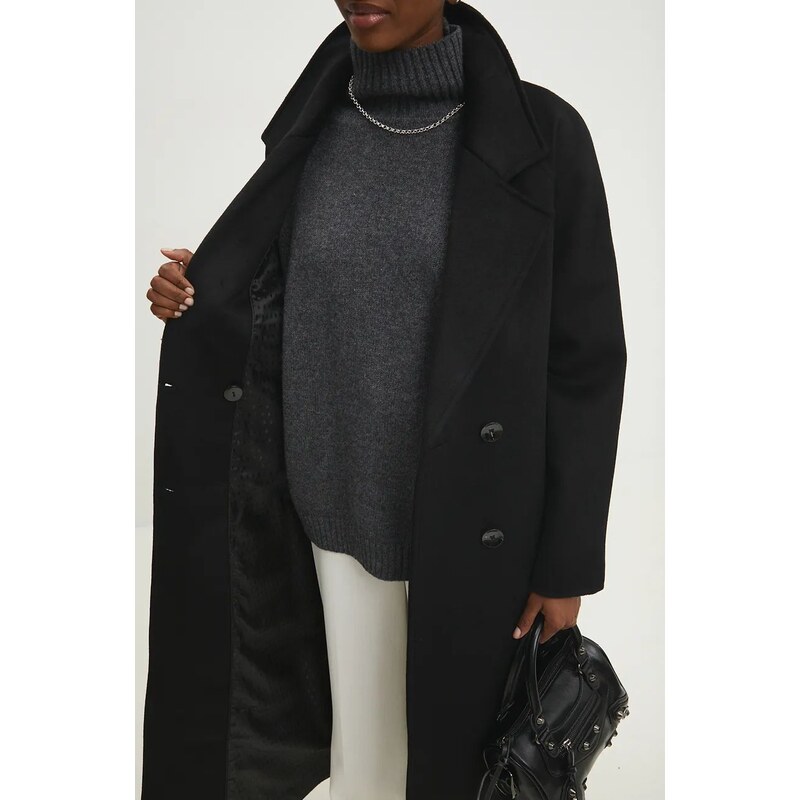 Vlněný kabát Answear.LAB černá barva, přechodný, dvouřadový