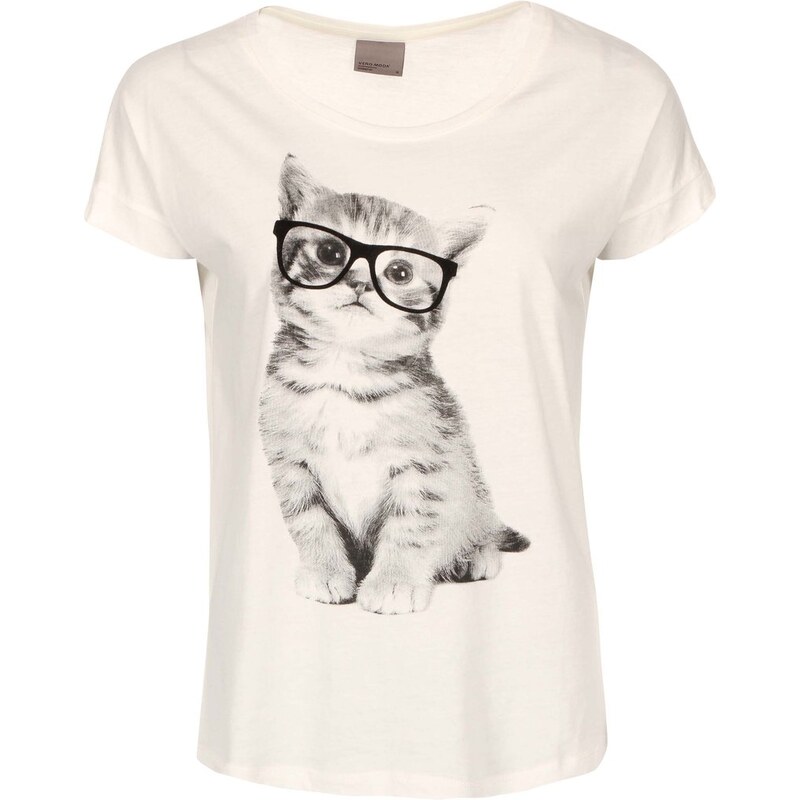 Bílé tričko s potiskem kočky Vero Moda Dog Cat
