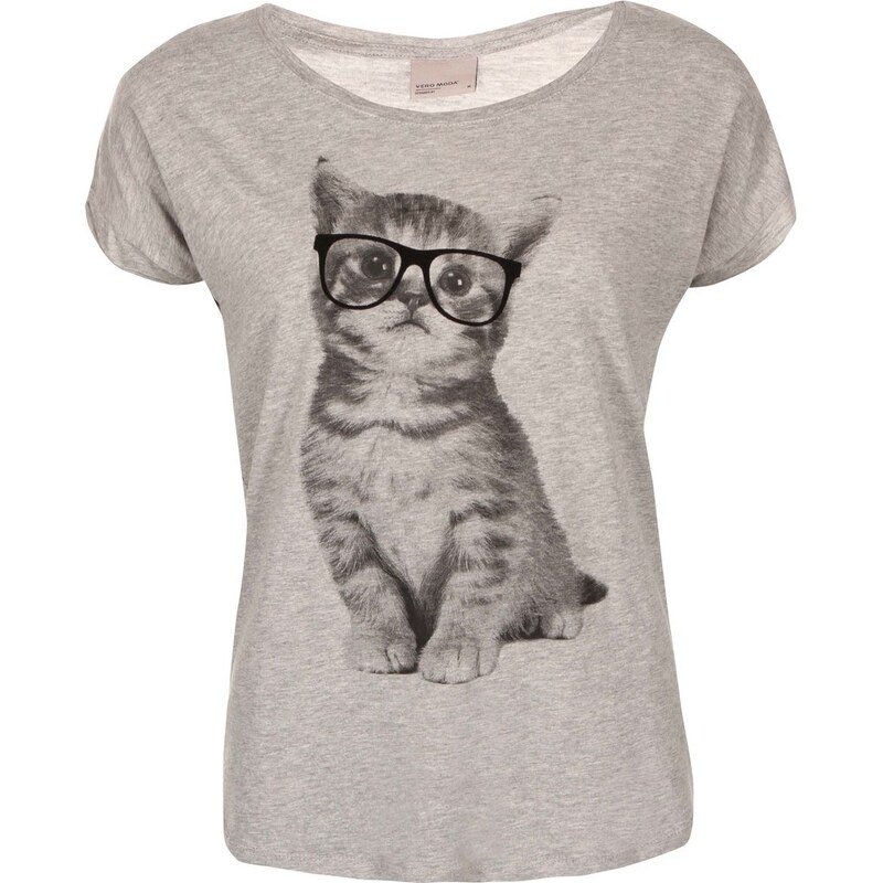 Šedé tričko s potiskem kočky Vero Moda Cat