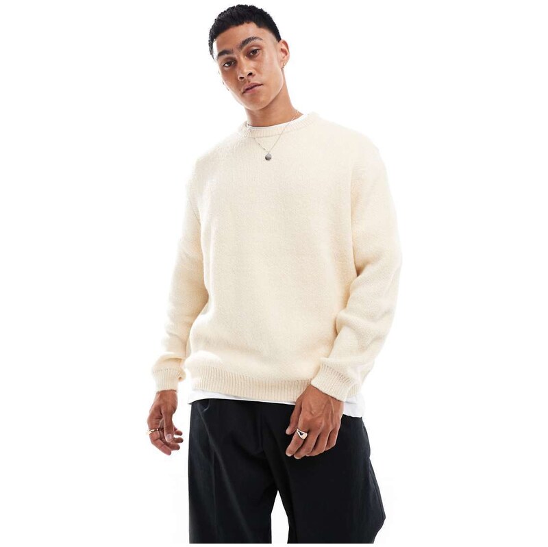 ASOS DESIGN oversized brushed knitted jumper in oatmeal-Neutral