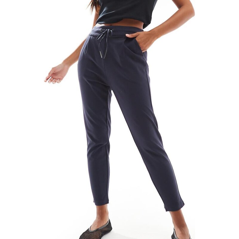 Vero Moda Petite tie waist jersey trouser in navy 113707703