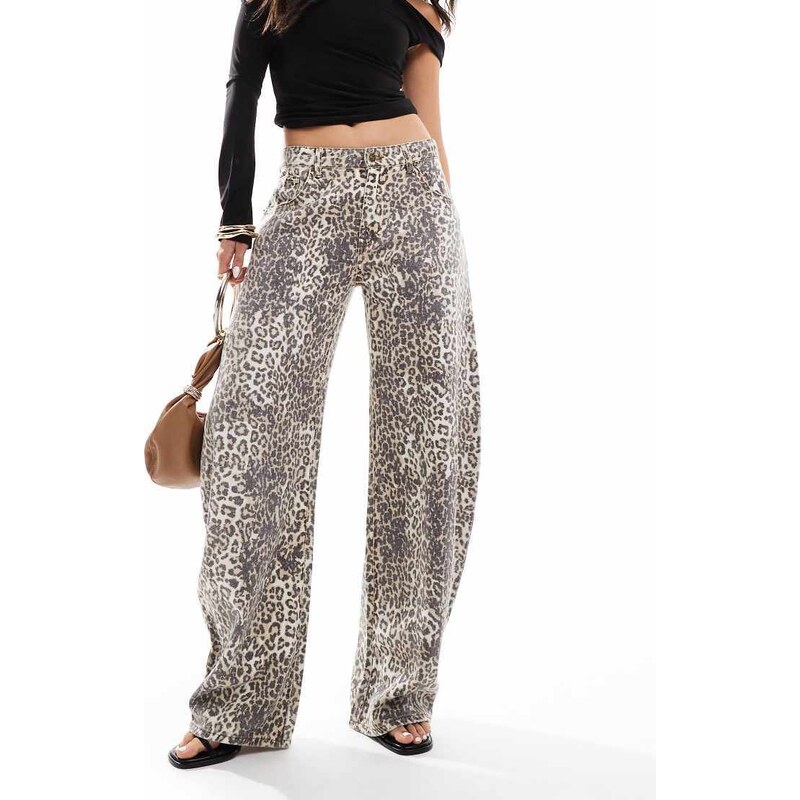 Lioness denim barrel jeans in leopard print-Multi