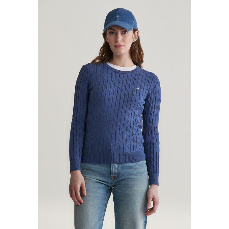 SVETR GANT STRETCH COTTON CABLE C-NECK DUSTY NAVY