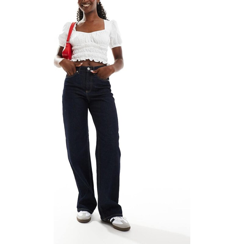 Vero Moda Tessa high waisted wide leg jeans in dark blue denim 100131908