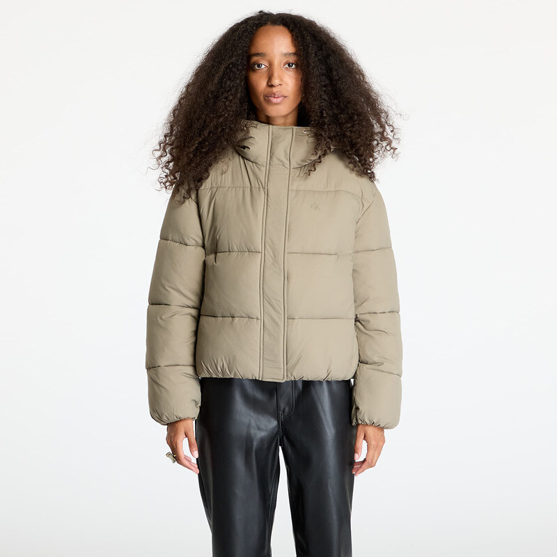Bunda Calvin Klein Jeans Logo Short Hooded Puffer Jacket Gray L