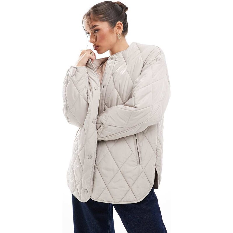 Pieces quilted lightweight jacket in grey