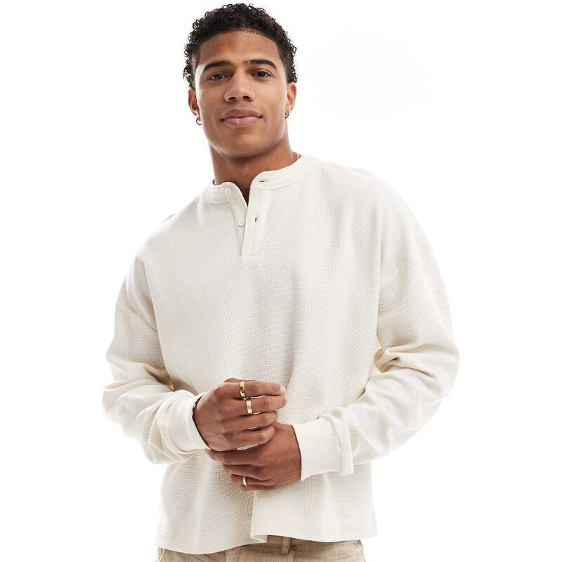 ASOS DESIGN boxy oversized long sleeve t-shirt with henley neck