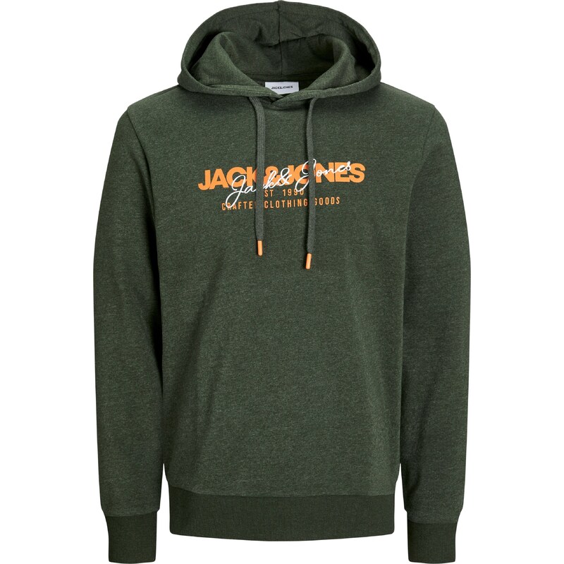 JACK & JONES Mikina JJAlvis tmavě zelená / tmavě oranžová / bílá