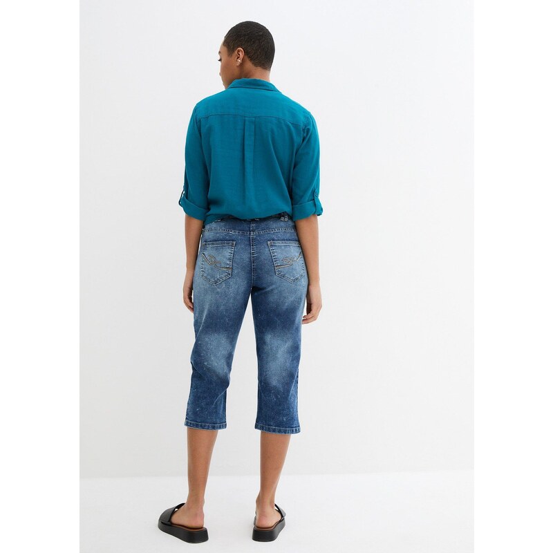 bonprix Strečové džíny Straight, Mid Waist Modrá