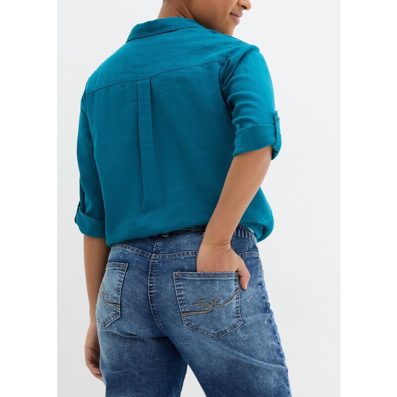 bonprix Strečové džíny Straight, Mid Waist Modrá