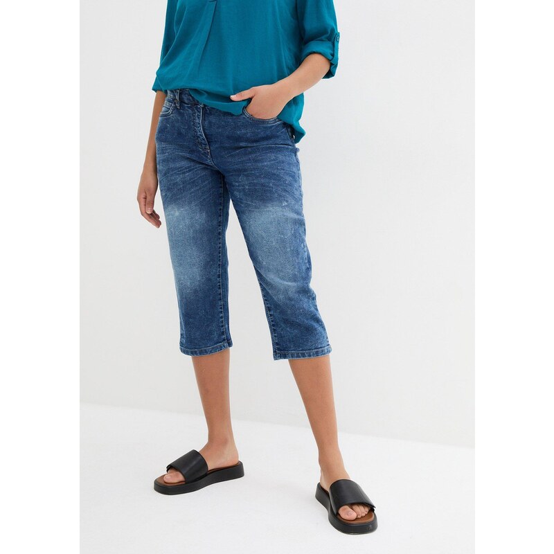 bonprix Strečové džíny Straight, Mid Waist Modrá