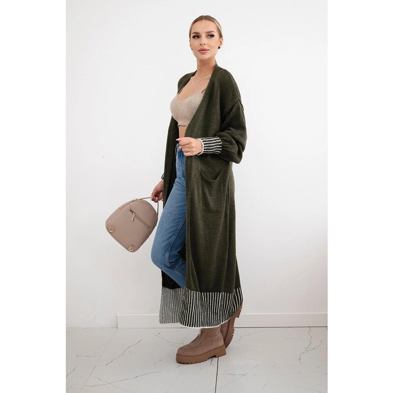 MladaModa Kardiganový svetr s kapsami model IT-48 barva khaki