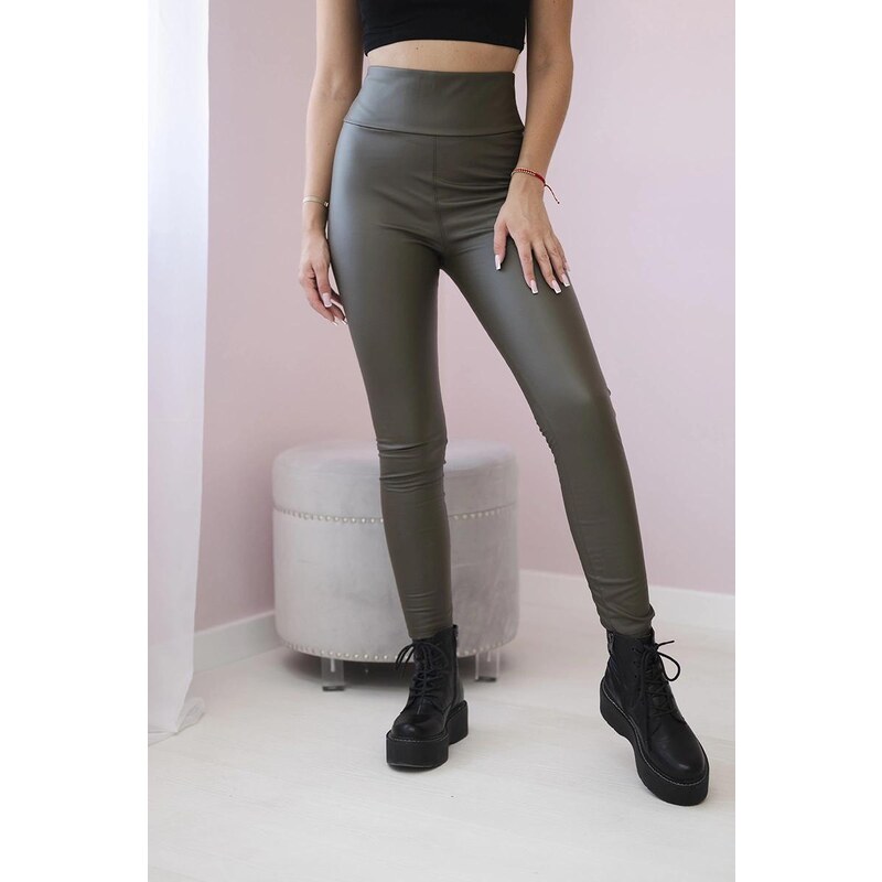 MladaModa Zateplené legíny z ekokůže model TR1835 barva khaki 104647549