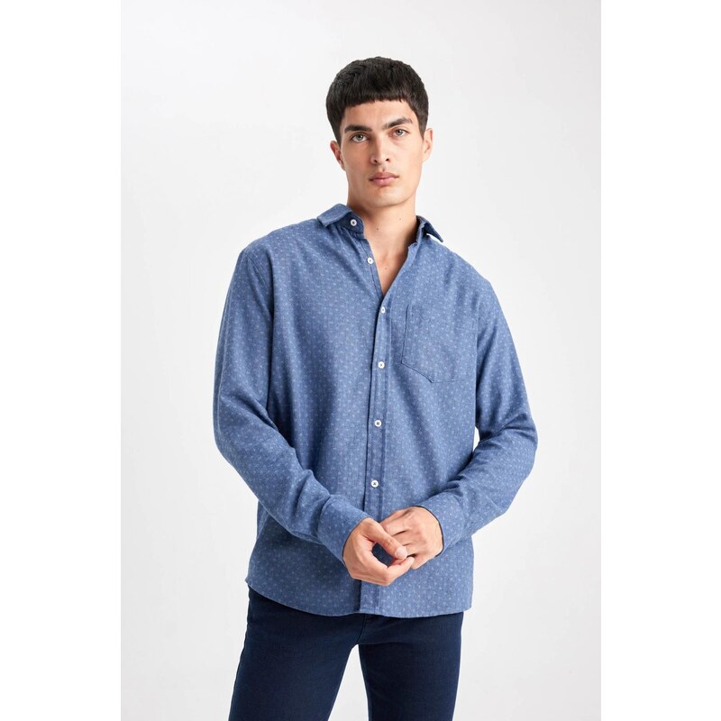 DEFACTO Regular Fit Textured Pocket Detail Long Sleeve Shirt