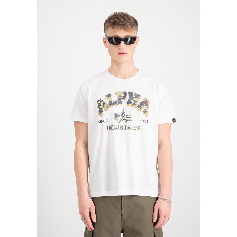 Alpha Industries Tričko College Camo T white