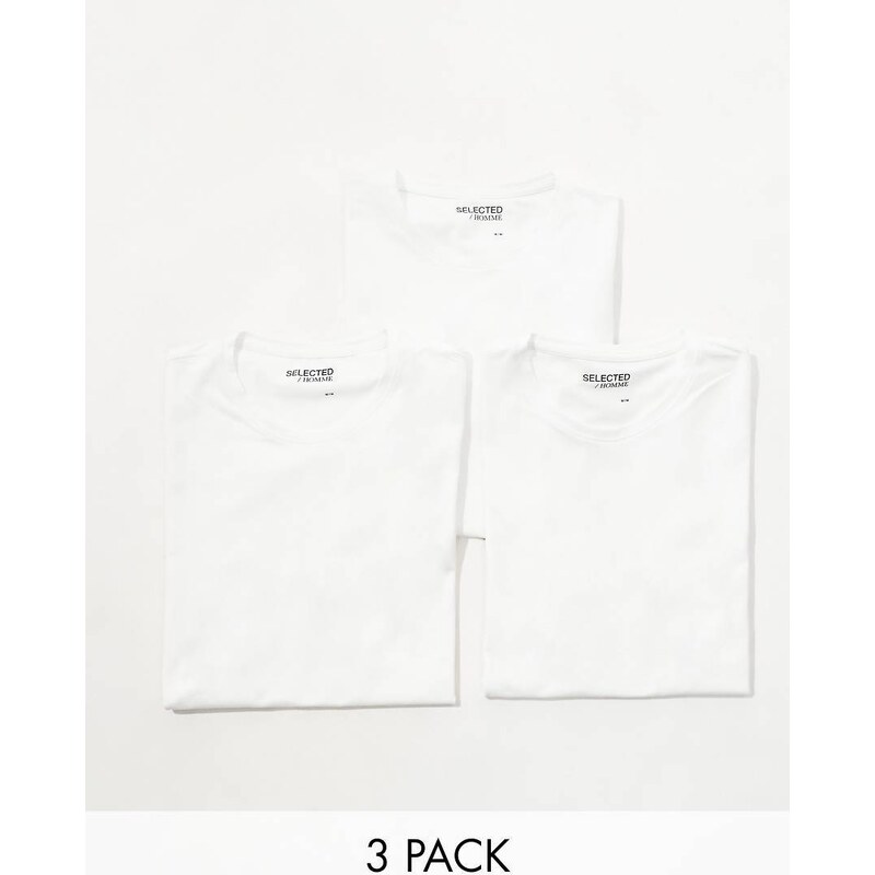 Selected 3 pack t-shirts in white
