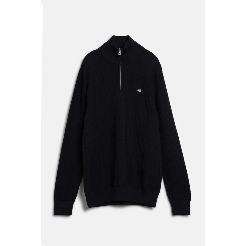 SVETR GANT COTTON TEXTURED HALF ZIP BLACK