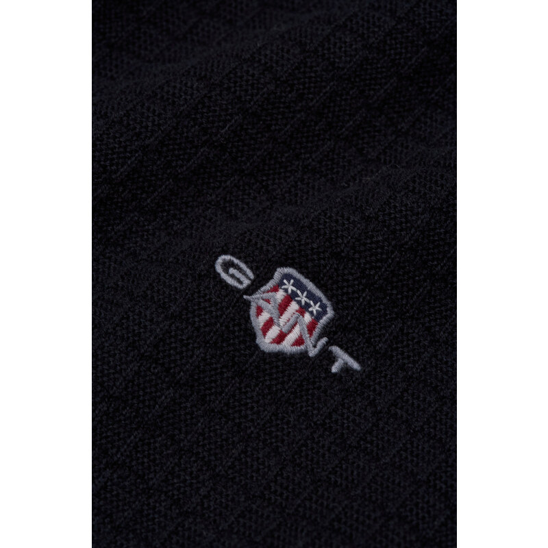 SVETR GANT COTTON TEXTURED HALF ZIP BLACK