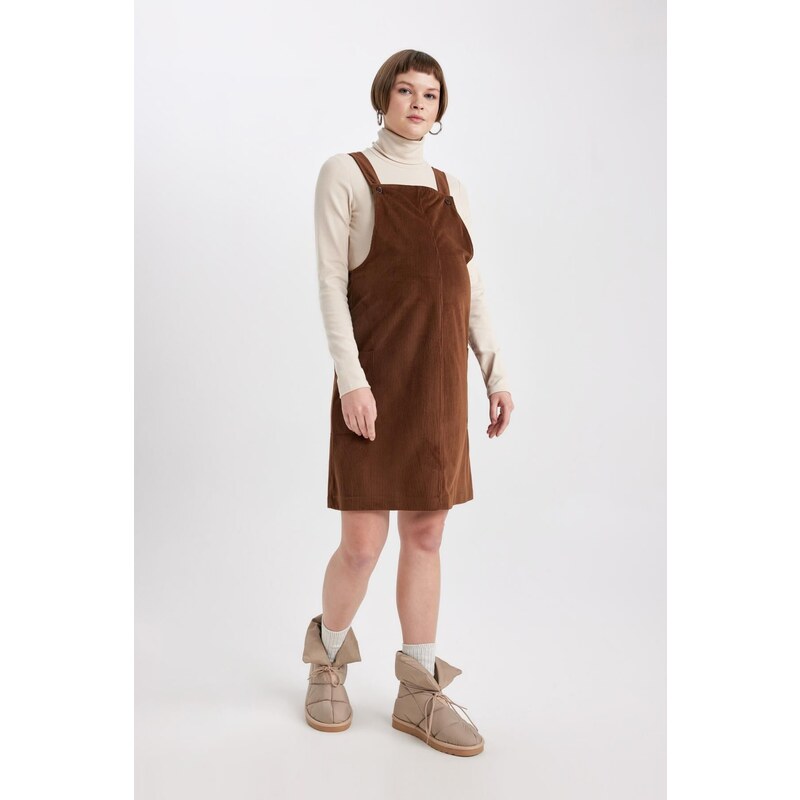 DEFACTO Regular Fit Velvet Mini Maternity Overall Dress