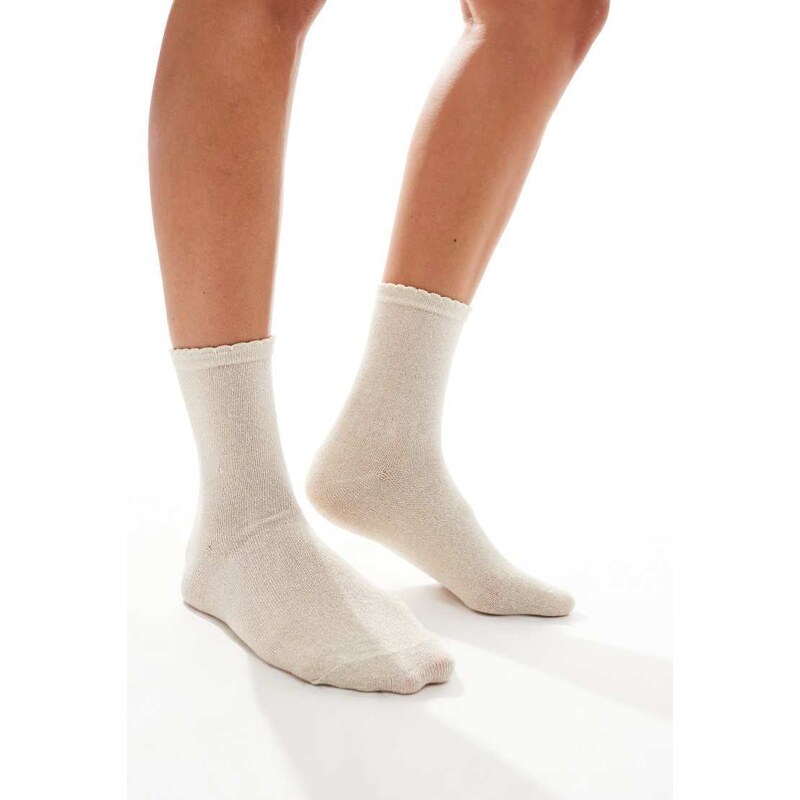 Pieces glitter socks in cream-White