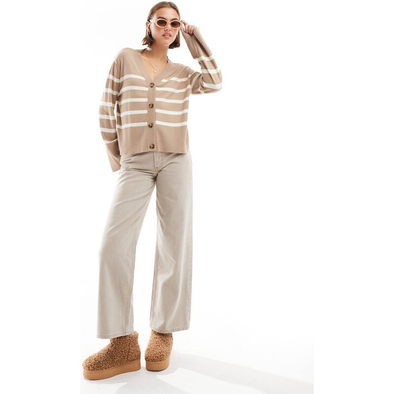 Pieces cardigan in beige and white stripe-Neutral 100133655