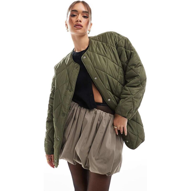 Pieces quilted lightweight jacket in khaki-Green 113260001