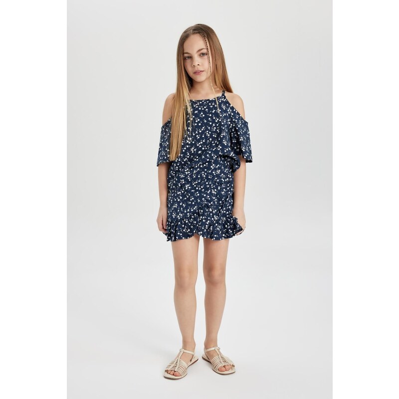 DEFACTO Girl 2-Piece Set Patterned Short Sleeve Blouse Top