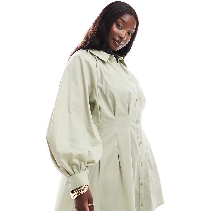 ASOS Curve ASOS DESIGN Curve nipped waist mini shirt dress with 100269476