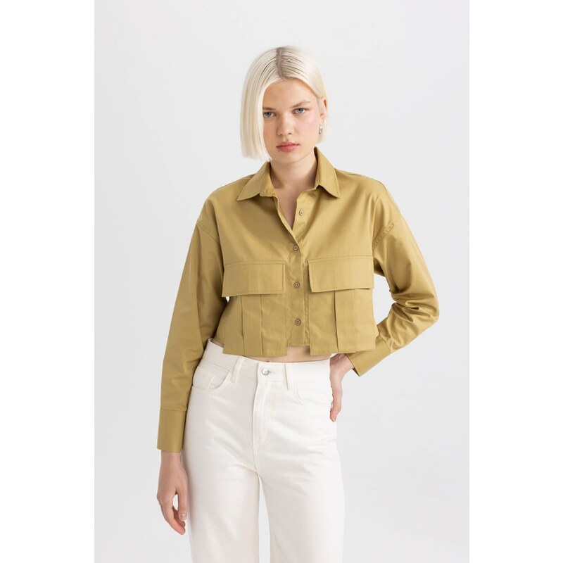 DEFACTO Crop Gabardine Long Sleeve Shirt 107079718