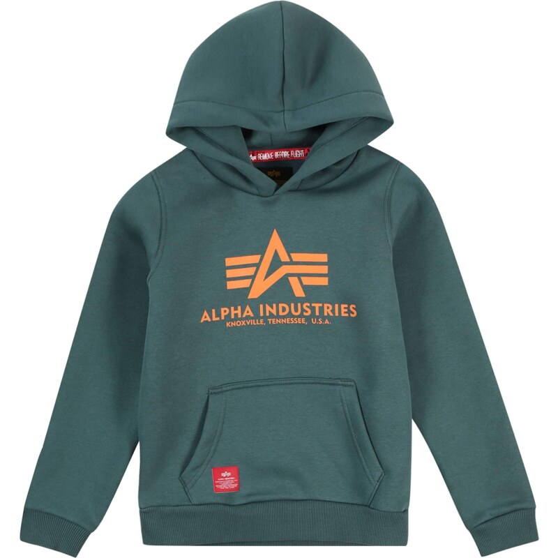 ALPHA INDUSTRIES Mikina tmavě zelená / oranžová