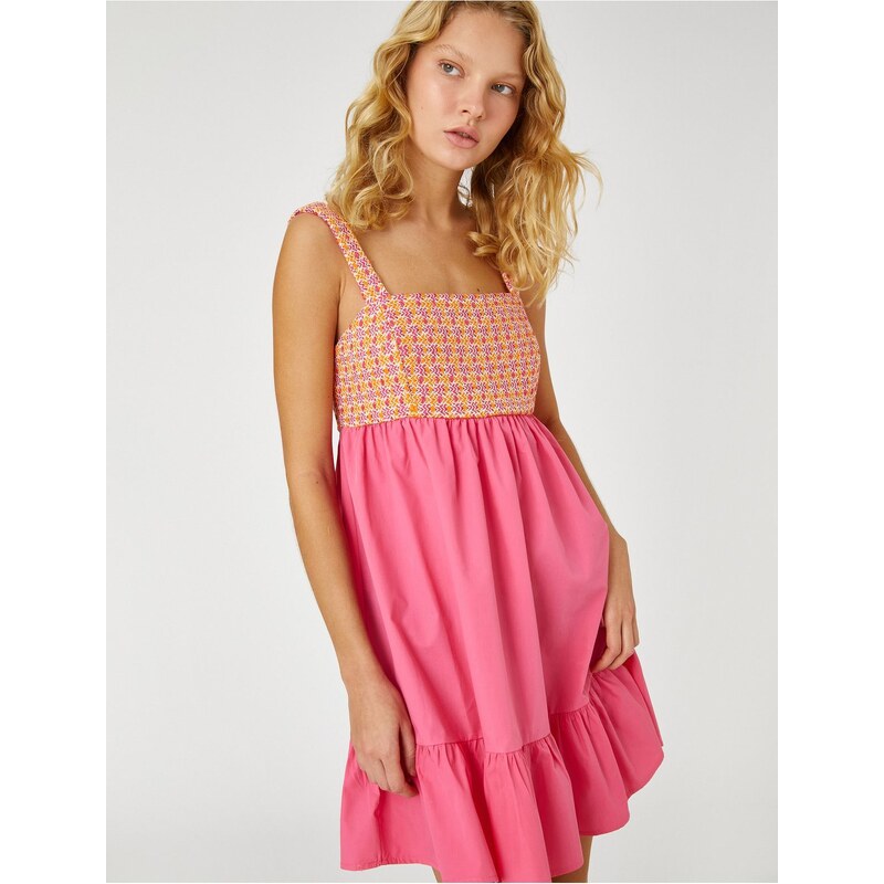Koton Mini Dress Crochet Detail Flounce Strapless 107063584