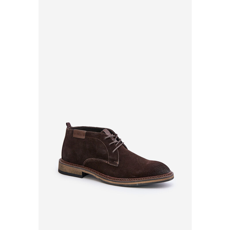 BIG STAR SHOES Semišové Pánské Boty Na Šněrování Tmavě Hnědé Big