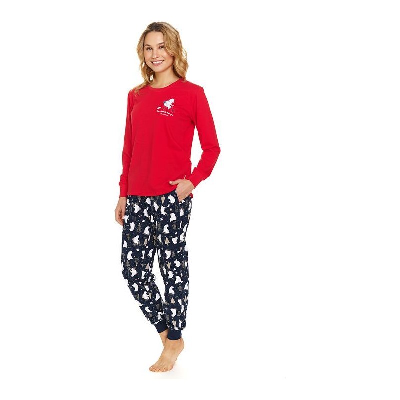 DN Nightwear Pyžamo dlouhé dámské Lucky červené vánoční