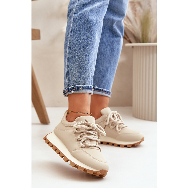 Boto Sportovní Boty Sneakers Na Platformě Z Eko Kůže Béžové Riadella 112805958