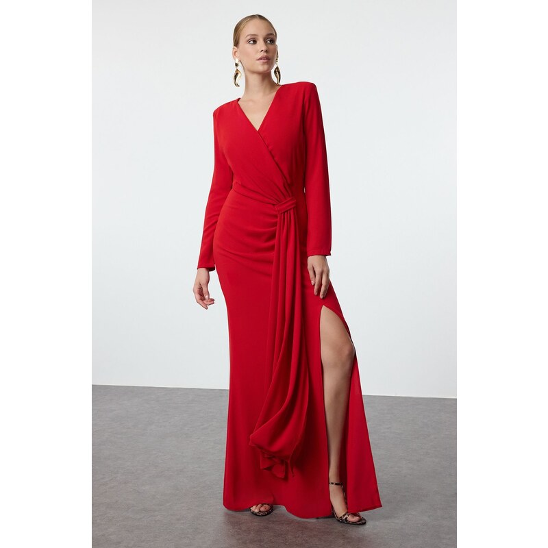 Trendyol Red Double Breasted Crepe Woven Long Elegant Evening
