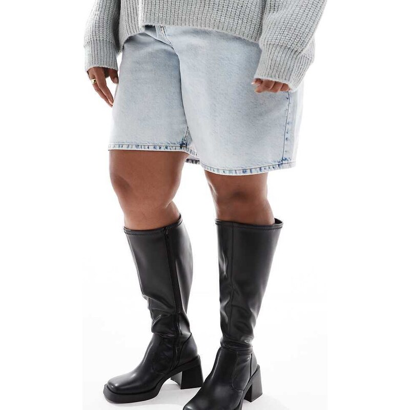 ASOS DESIGN Curve Charlotte heeled knee boots in black 100120167