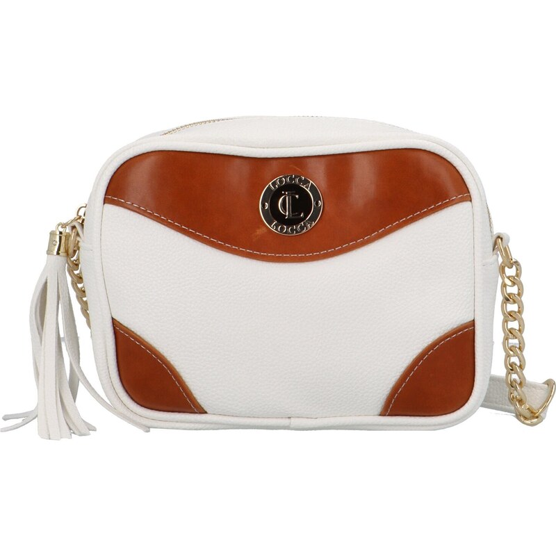 Trendy dámská koženková crossbody kabelka Solvei, hnědo/bílá