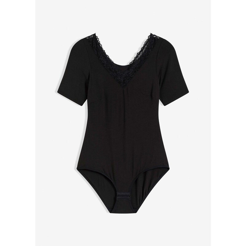 bonprix Body s polovičními rukávy, z modalu s krajkou černá Žena 15834256