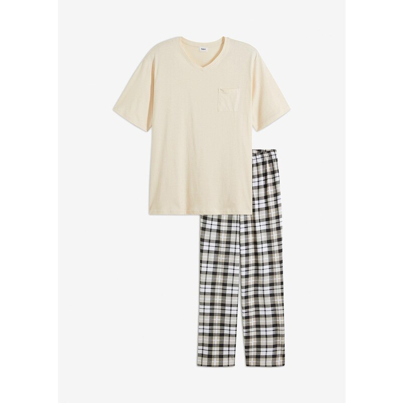 bonprix Pyžamo s krátkým rukávem, z organické bavlny béžová Muž