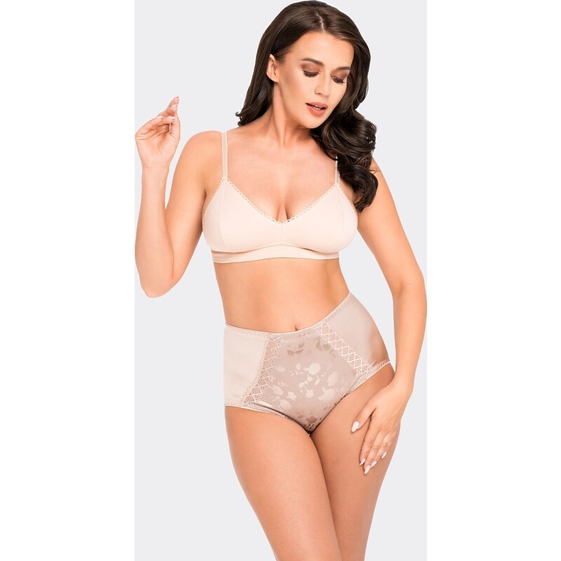 Lesklé béžové kalhotky s vysokým pasem Babell BBL 198 S-2XL