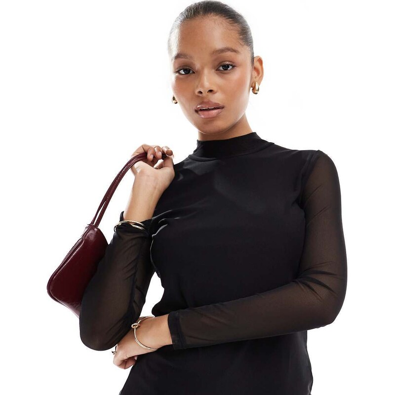 ONLY sheer high neck top in black
