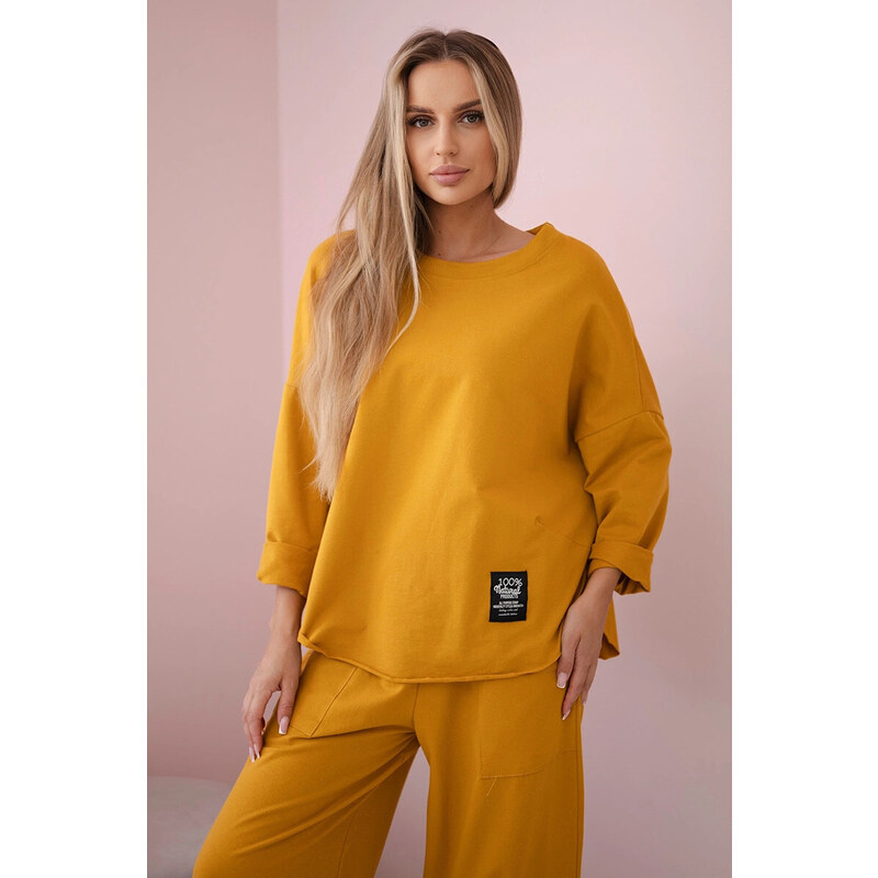 K-Fashion Bavlněná mikina kalhoty set hořčice