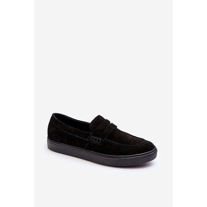Mužské semišové polobotky Loafersy Zazoo 1574 Černé
