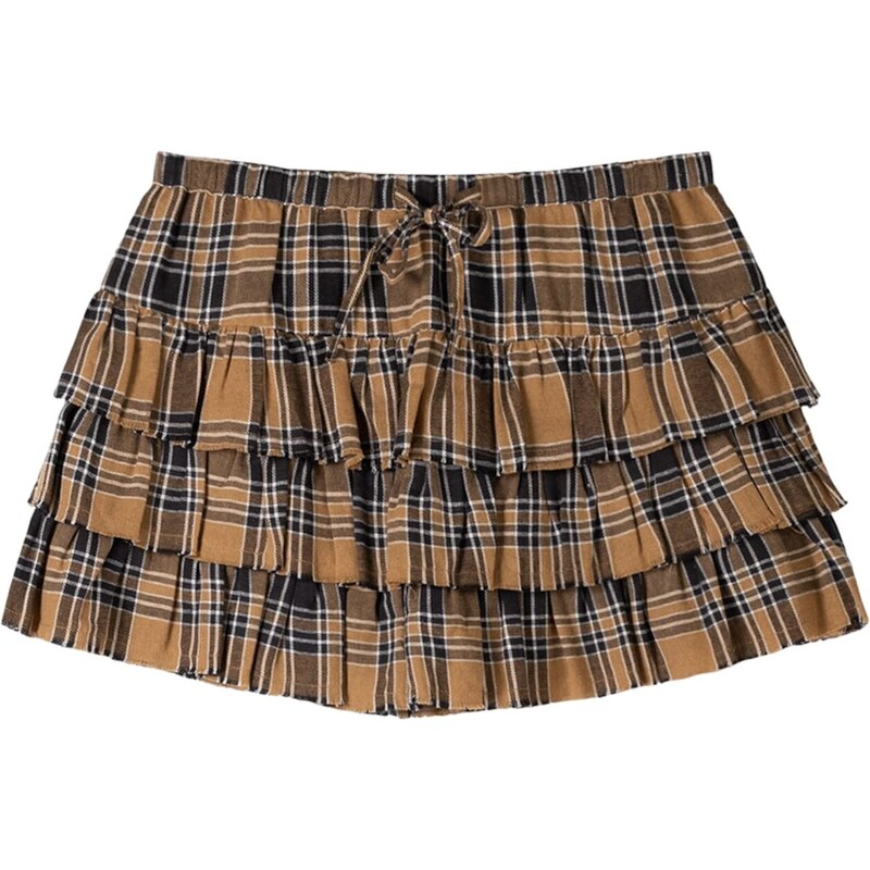 Bershka Sukně hnědá / karamelová / černá / bílá