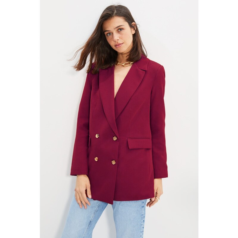 Trendyol Burgundy Oversize Lined Buttoned Woven Blazer Jacket 107080408