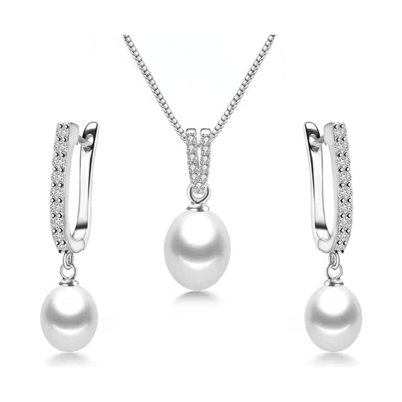 GRACE Silver Jewellery Stříbrná souprava šperků s perlou a zirkony - 99214312