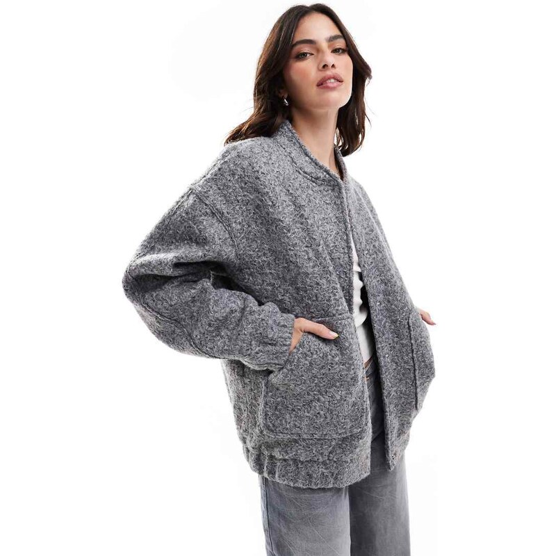 Vero Moda slouchy textured bomber jacket in medium grey 100131929