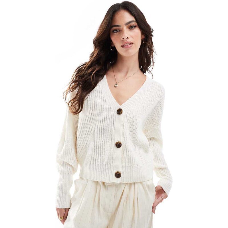Vero Moda button through chunky rib cardigan in cream-White