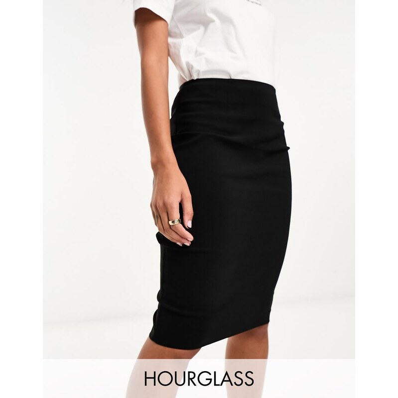 ASOS DESIGN Hourglass tailored bengaline skirt in black 115743772