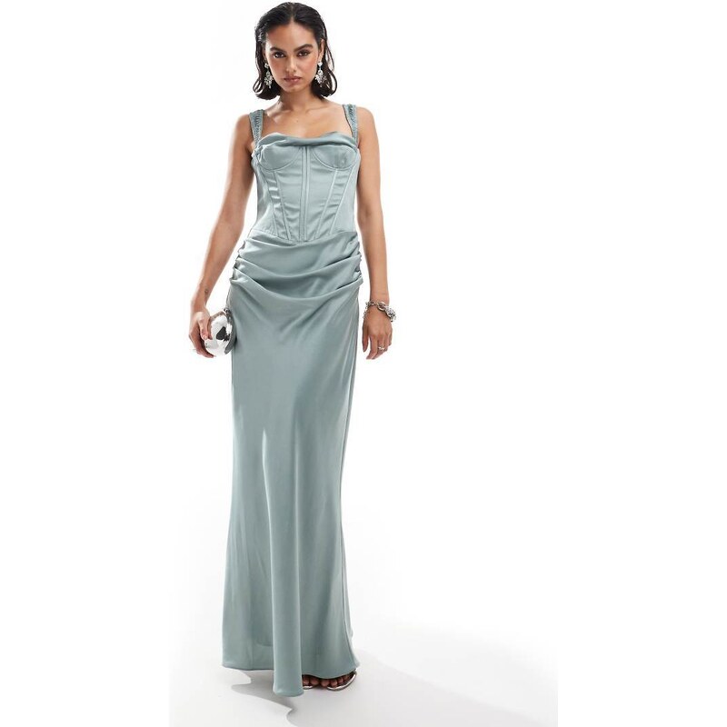 ASOS DESIGN corset detail draped satin maxi dress with lace up back in 100127481